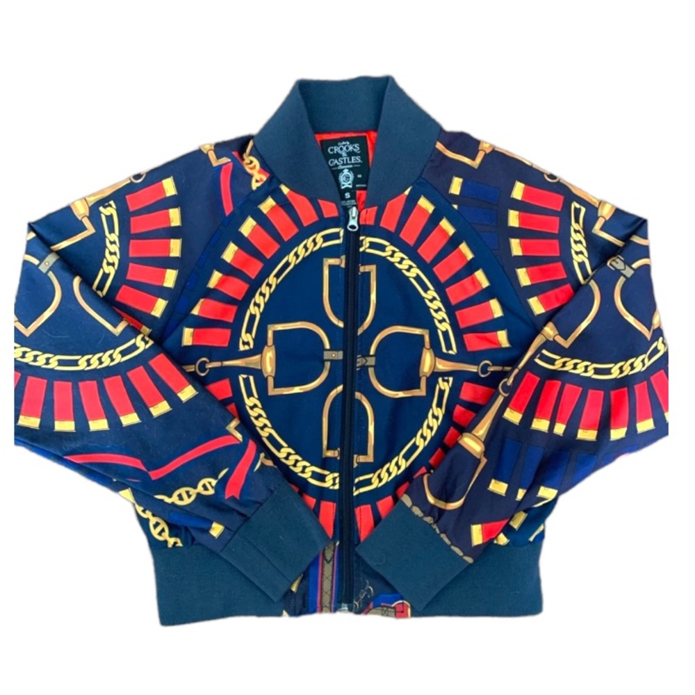 Crooks & Castles Chain Print Zip Up Bomber Jacket RARE